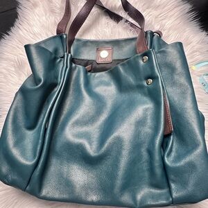 Elegant Teal Tote with Brown Straps Laura di maggio!!